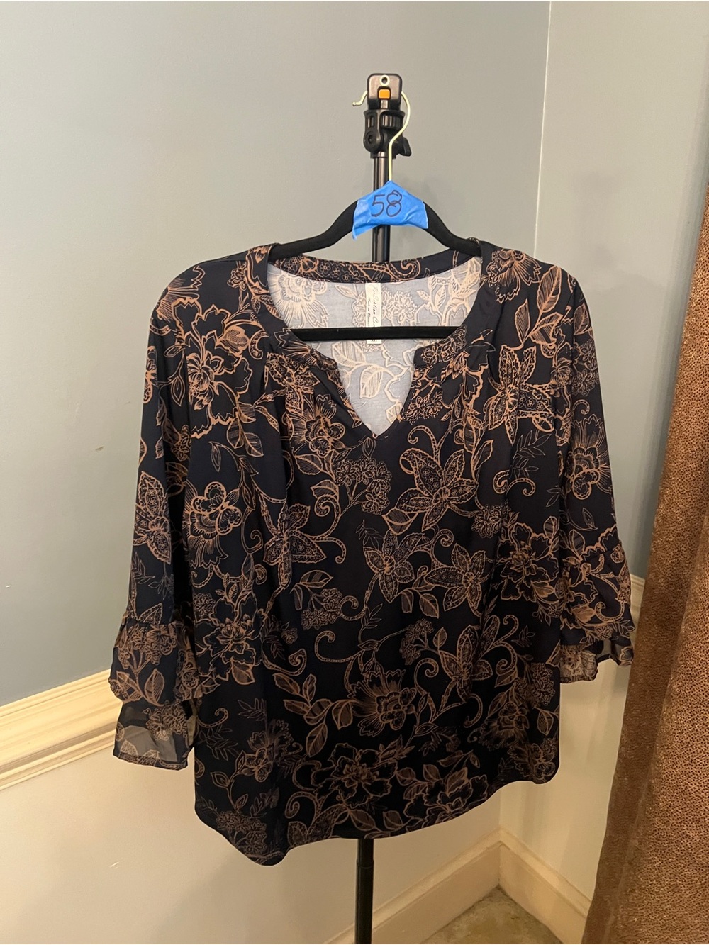 PerSeption Concept Black Blouse with Copper Floral Print